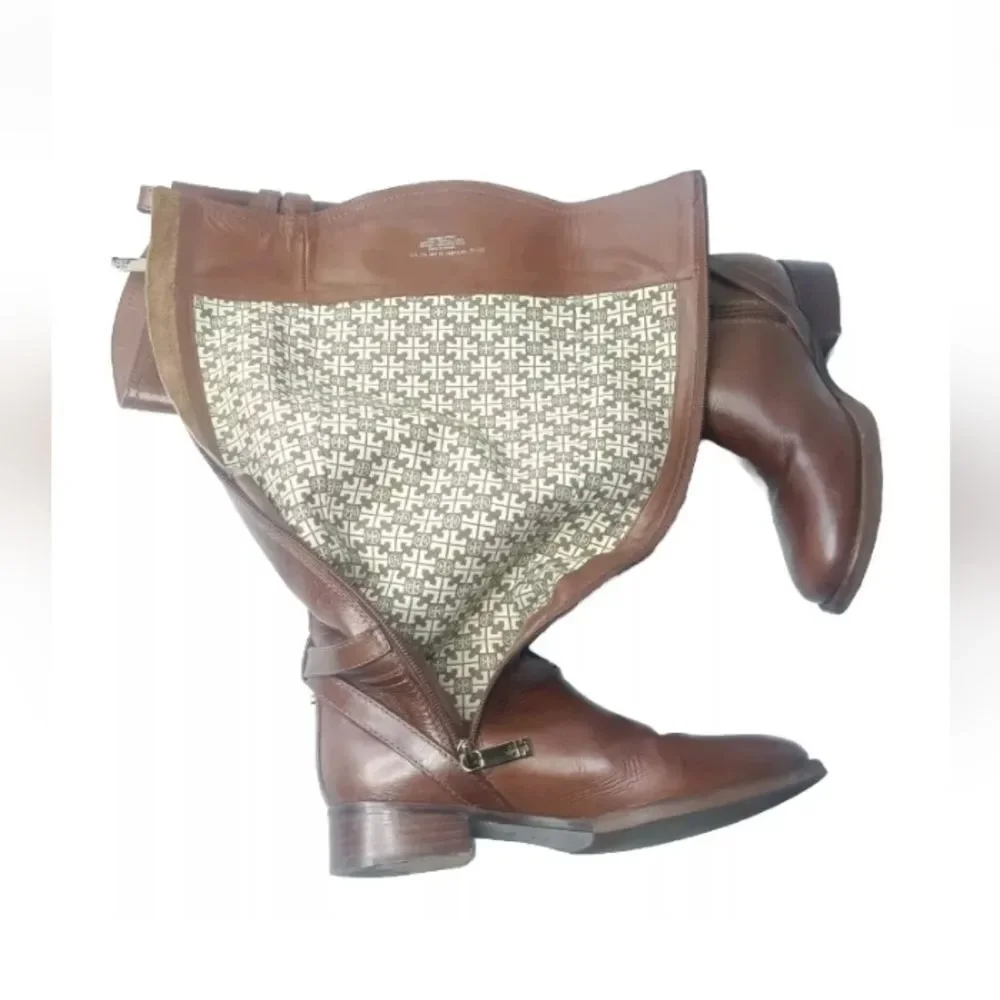 Tory Burch Calista Riding Boot Size 5.5 Cognac Brown Leather Retail $495